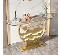 JIHAJU Console Moderne avec lumière, Console d’entrée en Pierre frittée avec Cadre métallique, Console étroite pour Couloir, Meuble d’Accent derrière canapé pour Petits espaces(Gold 2,L140*W30*H80cm)
