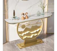 JIHAJU Console Moderne avec lumière, Console d’entrée en Pierre frittée avec Cadre métallique, Console étroite pour Couloir, Meuble d’Accent derrière canapé pour Petits espaces(Gold 1,L80*W30*H80cm)