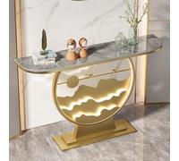 JIHAJU Console Moderne avec lumière, Console d’entrée en Pierre frittée avec Cadre métallique, Console étroite pour Couloir, Meuble d’Accent derrière canapé pour Petits espaces(Gold 3,L120*W30*H80cm)