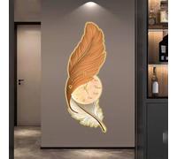 JIHAJU Horloge LED Feather Light Clock, Peinture Sculpture Plume Luxe décoration, Art Mural Salon Salle à Manger pendu, Horloge, Cristal Porcelaine Artisanat, Mur(D-Vertical,100x36cm)