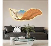 JIHAJU Horloge LED Feather Light Clock, Peinture Sculpture Plume Luxe décoration, Art Mural Salon Salle à Manger pendu, Horloge, Cristal Porcelaine Artisanat, Mur(C-Horizontal,80x29cm)