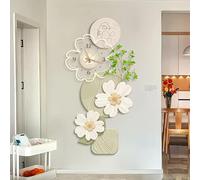 JIHAJU Horloge Murale Florale Moderne avec Éclairage LED, Sculpture Décorative Artistique, Tableau Mural Luxe Alimenté Secteur pour Salon, Entrée Couloir Chambre(E,70 * 140cm)