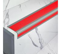 JIHAJU Protecteur de Bord d’Escalier Vinyle, Marches en Caoutchouc Autocollantes, Nez de Marche Antidérapant, Marches PVC, Bandes Pré-Découpées, Usage Intérieur et Extérieur(Rosso,5.84m/230in)
