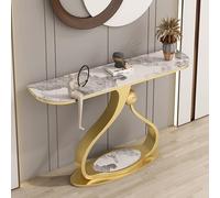 JIHAJU Table Console en Pierre Frittée, Moderne Table d’Entrée Étroit avec Base Métallique, Tables d’Accent de Couloir, Tables Slim Derrière Canapé pour Espaces de Vie Compacts(Gold B,L150*W30*H80cm)