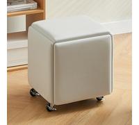 JIHAJU Tabouret Pouf Cube Gigogne Ottomans 5 en 1,Banc Pouf Carré en Cuir,Repose-Pieds Combinaison Empilable avec Roues pour Salon Salle à Manger (Color : Beige, Size : 35CM)