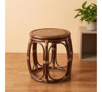 JIHAJU Tabouret Tambour Rotin Naturel Tressé Fait Main Siège Support Plante | Pouf Rond Bohème Repose-Pieds Table d'Appoint Entrée Chambre Salon Meuble Rotin Artisanal(H 32cm)