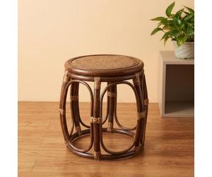 JIHAJU Tabouret Tambour Rotin Naturel Tressé Fait Main Siège Support Plante | Pouf Rond Bohème Repose-Pieds Table d'Appoint Entrée Chambre Salon Meuble Rotin Artisanal(H 32cm)