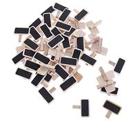 JIHUOO 50 Pièces Mini Tableau Noir en Bois Message Rectangle Ardoise A Pince Clip Carte Panneau Memos Etiquette Prix Marque Place Numero Table