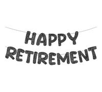 JIHUOO Bannière pré-enfilée « Happy Retirement » - Guirlande de fête de retraite à paillettes - Bannière « I'm Retired » - Bannière de fête « Goodbye Going Away » - Noir