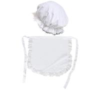 JIHUOO Bonnet de soubrette blanc et demi-taille - Tablier en dentelle - Chapeau d'Halloween - Tablier de cosplay élastique - Tablier vintage de serveuse - Accessoires de costume de soubrette