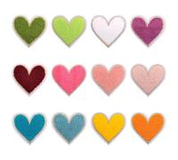 JIHUOO Lot de 12 écussons brodés en chenille en forme de cœur à thermocoller ou à coudre sur des motifs de cœur colorés pour la Saint-Valentin avec bordure dorée pour sac à dos