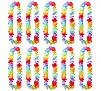 JIHUOO Lot de 12 guirlandes de fleurs artificielles hawaïennes avec boucle de cou hawaïenne Leis Luau - Collier coloré à fleurs tropicales - Décorations de fête d'anniversaire sur le thème de la plage