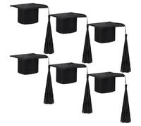JIHUOO Lot de 12 mini chapeaux de remise de diplôme avec pompons pour cupcakes et bouteilles de vin - Décorations de fête en forme de chapeau de célibataire - Noir