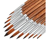 JIHUOO Lot de 12 pinceaux de peinture aquarelle à pointe ronde et pointue, différentes tailles, pinceaux de peinture gouache, pinceau de peinture à l'huile synthétique avec manche en bois pour