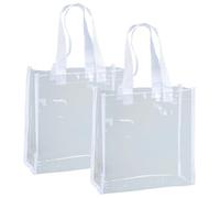 JIHUOO Lot de 2 grands sacs fourre-tout en plastique transparent approuvé par les stades - Sacs à main transparents pour concert - Grands sacs cadeaux avec poignées - Pour mariage, fête prénatale,