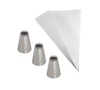 JIHUOO Lot de 3 grandes poches à douille et douilles en acier inoxydable de 2,7 m pour glaçage de gâteaux, beurre et biscuits et 10 poches à douille pour churros, macarons, coquillages