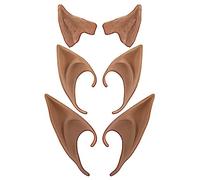 JIHUOO Lot de 3 Paires d'oreilles d'elfe de fée Lutin pour Halloween, Cosplay, Elfe, Oreilles Douces et Pointues - pour fête d'anime - Accessoires de déguisement - Marron foncé