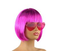 JIHUOO Lot de 3 perruques carrées et lunettes de soleil courtes et raides avec lunettes de soleil en forme de cœur pour cosplay, costume de fête fluo, perruque d'Halloween pour femme, perruque de