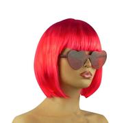 JIHUOO Lot de 3 perruques carrées et lunettes de soleil courtes et raides avec lunettes de soleil en forme de cœur pour cosplay, cosplay, fête fluo, perruque d'Halloween pour femme, perruque de
