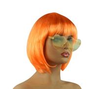 JIHUOO Lot de 3 perruques carrées et lunettes de soleil courtes et raides avec lunettes de soleil en forme de cœur pour cosplay, cosplay, fête fluo, perruque d'Halloween pour femme, perruque de