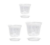 JIHUOO Lot de 3 pots à orchidée en plastique transparent respirant avec trous de drainage et soucoupes 10 cm, 12 cm et 15 cm