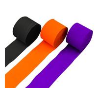 JIHUOO Lot de 3 Rouleaux de Papier crépon pour Halloween avec Pompons Noir/Orange/Violet