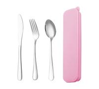 JIHUOO Lot de 3 ustensiles de camping en acier inoxydable avec cuillère, fourchette et fourchette - Réutilisables - Avec étui - Rose