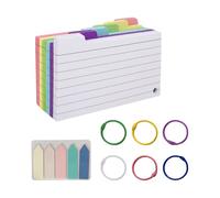 JIHUOO Lot de 300 cartes d'index lignées colorées de 7,6 x 12,7 cm, cartes vierges pour étude, cartes flash robustes avec 6 anneaux et 100 onglets adhésifs, fournitures de bureau