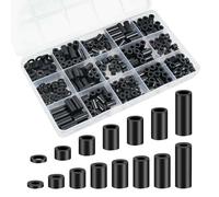 JIHUOO Lot de 345 entretoises rondes en nylon noir pour vis M3 M4 - Assortiment d'entretoises en nylon pour interrupteur électrique et prise de courant