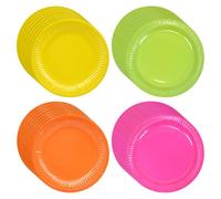 JIHUOO Lot de 40 assiettes rondes en carton fluo de 17,8 cm - Assiettes rondes à dessert d'anniversaire - Assiettes en papier de couleur unie qui brillent dans le noir - Fournitures de fête
