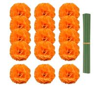 JIHUOO Lot de 40 fleurs de calendula artificielles oranges - Fleurs pelucheuses et réalistes - Couronne de fleurs artisanales - Centre de table - Fleurs décoratives avec tiges