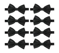JIHUOO Lot de 8 nœuds papillon pré-noués réglables formels pour fête de mariage Nœud papillon double couche Couleur unie pour homme et garçon, Noir , 12 x 6cm
