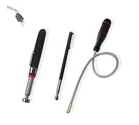 JIHXYER Lot de 3 barres magnétiques télescopiques - Force magnétique pour petites pièces, vis, outils dans le garage et l'industrie - Noir