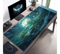 Jiian Tapis de Souris XXL Gaming 1200x600x2 mm, Fleur Lotus Blanche Grand Tapis de Bureau, avec Base en Caoutchouc Antidérapant, pour Bureau et Maison