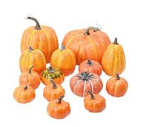 JIIENO 14 Pièces Décoration de Citrouille Automne, Grand Petite Fausse Citrouilles Artificiel Citrouille Thanksgiving Récolte Décoration d'automne Halloween,Orange