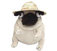 JIIENO Peluche carlin mignon, douce, pour les enfants, les amis des chiens et cadeau unique pour les amateurs de carlin et les anniversaires (chapeau)