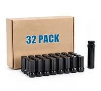 JiiinMiiin 32 écrous de roue M14 x 2.0 noirs avec accordeur à 7 cannelures, écrou de roue verrouillable 14 x 2 de 5,1 cm de long avec 1 clé à douille, siège conique à 60 degrés, extrémité fermée.