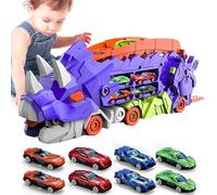 Jiimhte Camion Jouet Voiture, Garage Rampe Dinosaure Jouet Garçons avec Accessoires De Carte Routière, Camion Dinosaure Pliable, Camion Dinosaure Coulissant Pliable