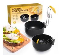 Jiimhte Cuiseur à œufs pocher, cuiseur à œufs antiadhésif, chaudière ronde anti-brûlure avec poignée pliable amovible, kit de housse en silicone pour préparation des aliments, sandwichs, crêpes