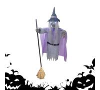 Jiimhte Sorcière volante pour Halloween, sorcière volante avec lumières, son et capteur tactile, accessoires de décoration festive animés pour terrasse, jardin, réunion, fête en plein air