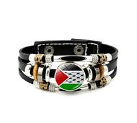 jiingekk Bracelets en cuir avec drapeau de la Palestine - Perles tissées multicouches - Pour homme et femme - Bijoux de mode - Artisanat exquis, taille unique, Comme décrit