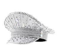jiingekk Chapeau de capitaine à paillettes Rivets Chapeau de marin pour discothèque, maison, cocktail, vacances, cristal étincelant pour comédien, acteur, loisirs créatifs