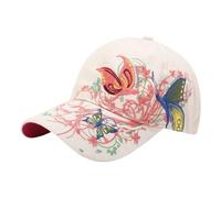 jiingekk Chapeau de soleil brodé en forme de papillon confortable et respirant pour femme - Pour cyclisme, course à pied, tennis, randonnée, sport, plage, beige, Taille unique