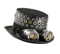 jiingekk Chapeau haut de forme à œillets sur le thème de l'âge industriel avec lunettes - Accessoire de célébration - Design mécanique unisexe