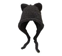 jiingekk Chapeau unisexe en crochet de couleur unie en forme d'oreille de chaton - Fournitures de ski pour adultes et adolescents - Motif dessin animé - Protège les chapeaux pour femmes et hommes