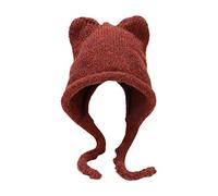 jiingekk Chapeau unisexe en crochet de couleur unie en forme d'oreille de chaton - Fournitures de ski pour adultes et adolescents - Motif dessin animé - Protège les chapeaux pour femmes et hommes