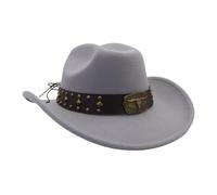 jiingekk Chapeaux de cowgirls respirants au design ethnique à large bord, chapeau de soleil pliable pour l'extérieur, la plage, la randonnée, la pêche, chapeaux de cowboy pliables en polyester, gris