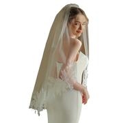 jiingekk Chapelles élégantes de mariée avec broderie délicate bordure florale et peigne à cheveux pour femmes accessoires de cérémonie de mariage longueur chapelle voiles de mariage, Peigne à cheveux