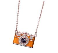 jiingekk Collier avec pendentif d'appareil photo réglable - Projection multilingue - 100 langues - Design compact - Bijoux en cuivre - Collier de démarrage de conversation unique, taille unique, Comme
