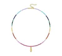 jiingekk Collier réglable en forme de lettre à bulles arc-en-ciel avec perles de pierres précieuses colorées, plaqué or 14 carats, accessoire de bijoux de plage, collier avec initiale en pierre